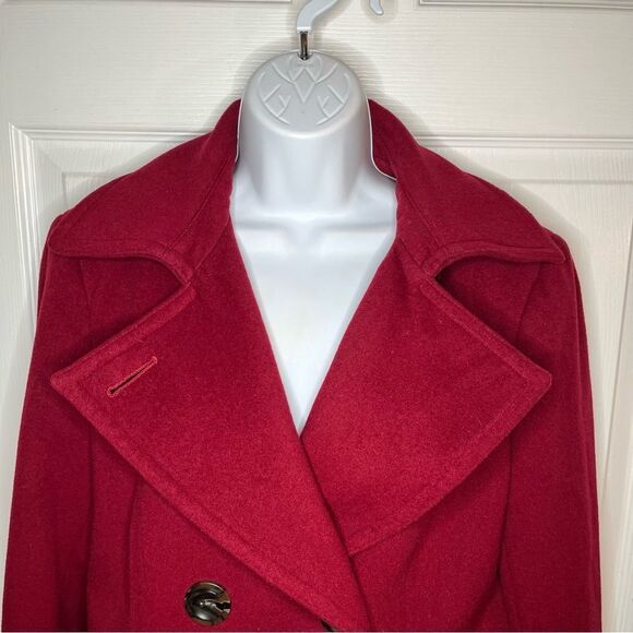 Calvin Klein Burgundy Wine Red Pea Coat Double Breasted Winter Wool Blend 10 - Picture 6 of 13